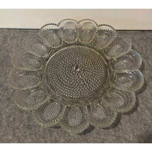 Vintage Indiana Glass Hob Nail Deviled Egg Platter  #1289